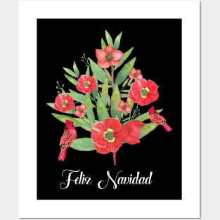 Feliz navidad red christmas birds in watercolor Posters and Art